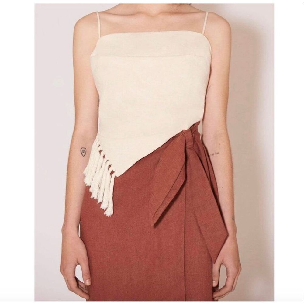 Nanushka Raelynn Fringe Cotton Top in Crème, size  XS